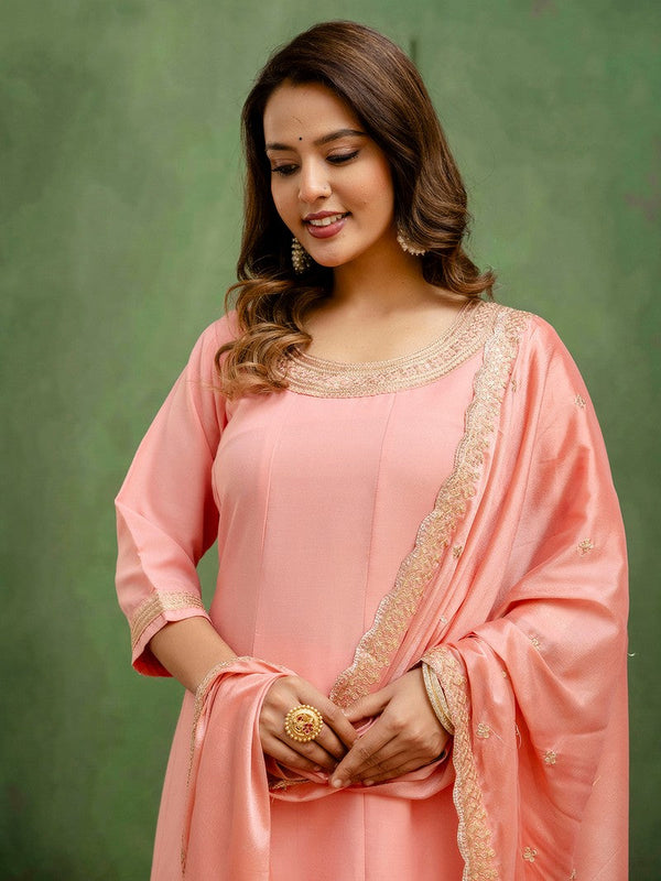 Amazing Peach Color Viscose Fabric Designer Suit