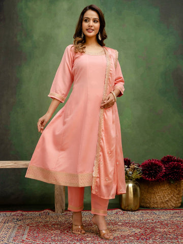 Amazing Peach Color Viscose Fabric Designer Suit