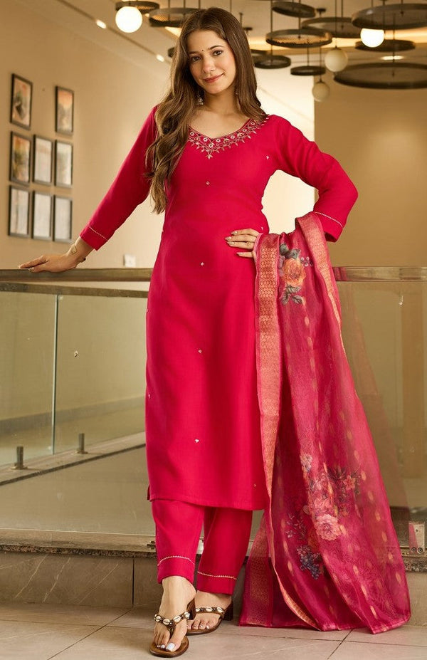 Dazzling Red Color Viscose Fabric Casual Suit