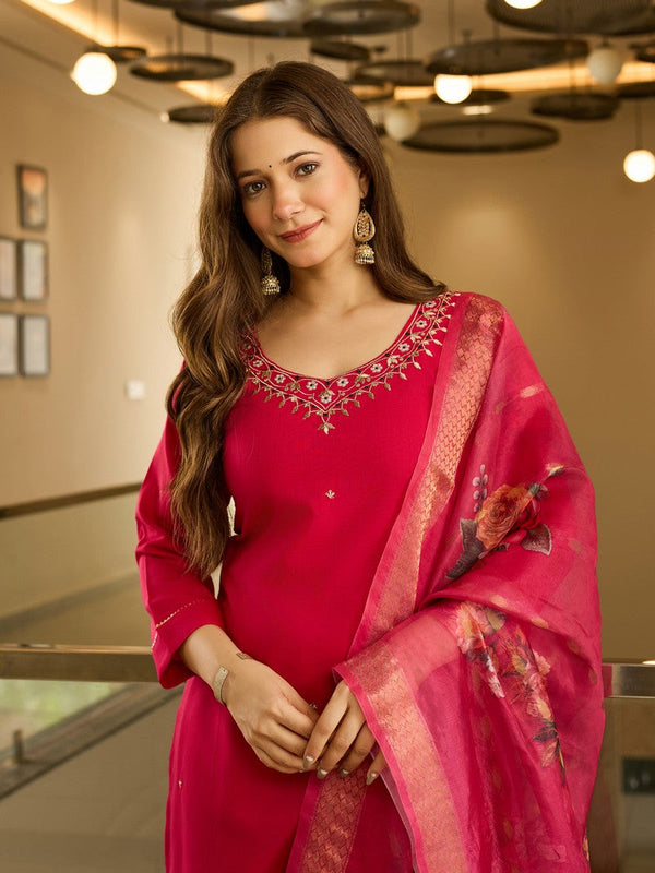 Dazzling Red Color Viscose Fabric Casual Suit