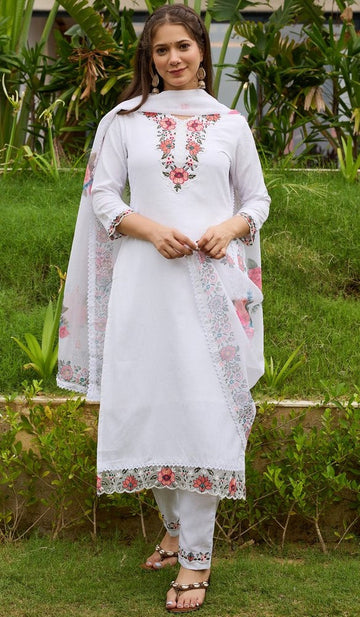Dazzling White Color Viscose Fabric Casual Suit