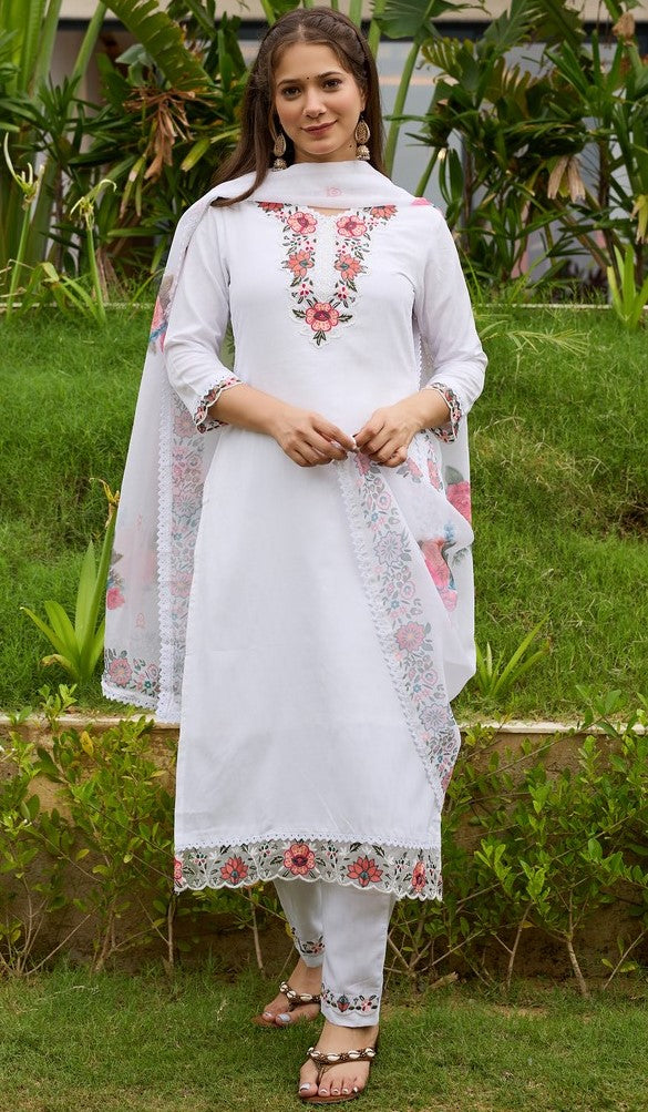 Dazzling White Color Viscose Fabric Casual Suit