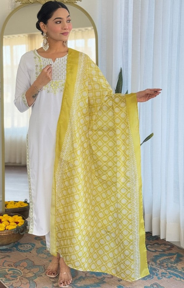 Dazzling White Color Viscose Fabric Casual Suit