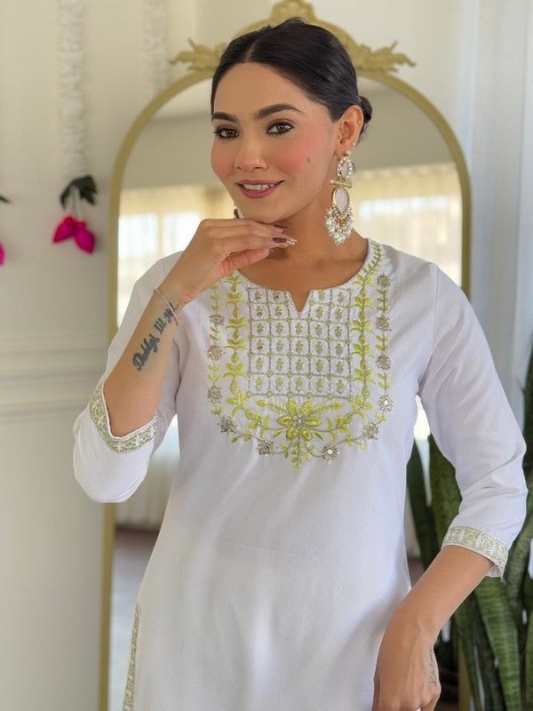 Dazzling White Color Viscose Fabric Casual Suit