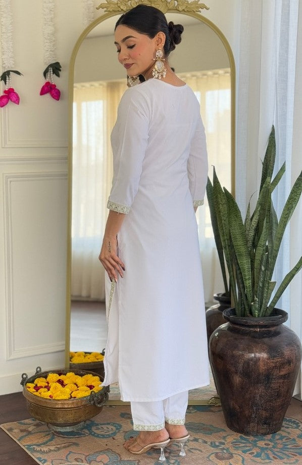 Dazzling White Color Viscose Fabric Casual Suit