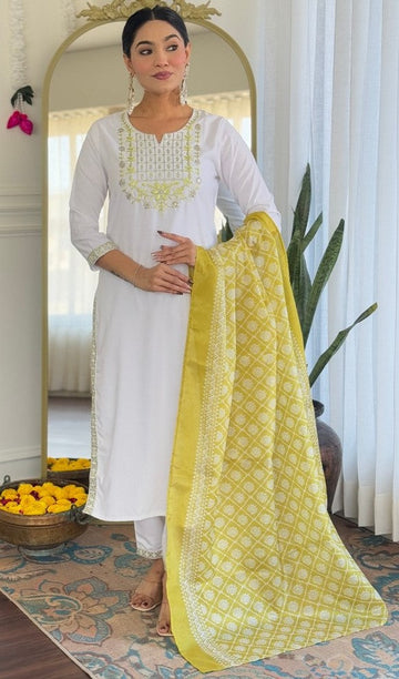 Dazzling White Color Viscose Fabric Casual Suit