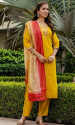 Dazzling Mustard Color Rayon   Fabric Casual Suit