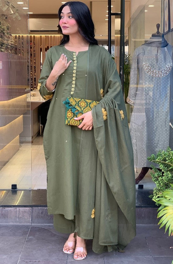 Dazzling Grey Color Chanderi Fabric Casual Suit