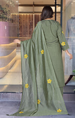 Dazzling Grey Color Chanderi Fabric Casual Suit