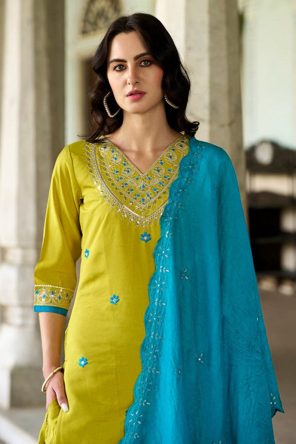 Dazzling Green Color Viscose  Fabric Casual Suit