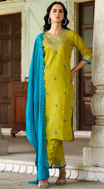 Dazzling Green Color Viscose  Fabric Casual Suit