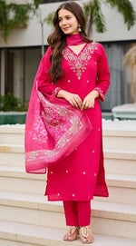 Dazzling Pink Color Silk Fabric Casual Suit