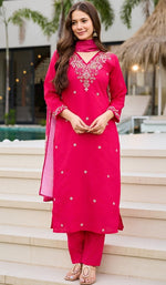 Dazzling Pink Color Silk Fabric Casual Suit