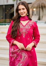 Dazzling Pink Color Silk Fabric Casual Suit