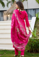 Dazzling Pink Color Silk Fabric Casual Suit