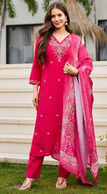 Dazzling Pink Color Silk Fabric Casual Suit