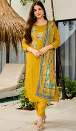 Dazzling Mustard Color Silk Fabric Casual Suit