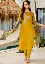 Dazzling Mustard Color Silk Fabric Casual Suit