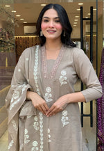 Dazzling Beige Color Cotton Fabric Casual Suit