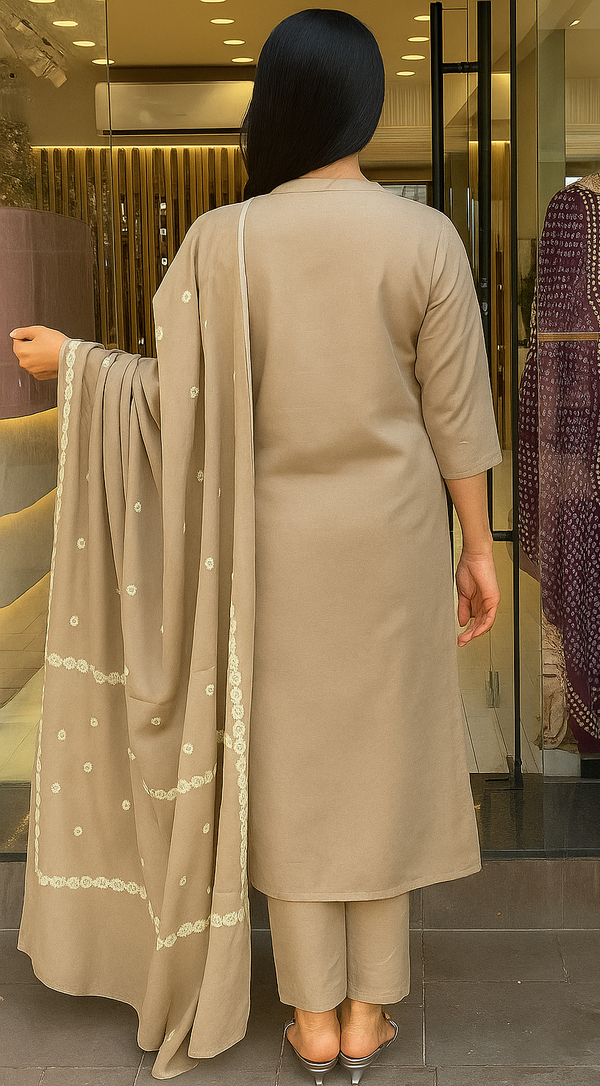 Dazzling Beige Color Cotton Fabric Casual Suit