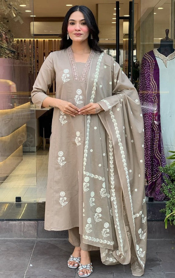 Dazzling Beige Color Cotton Fabric Casual Suit