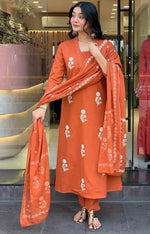 Dazzling Orange Color Cotton Fabric Casual Suit