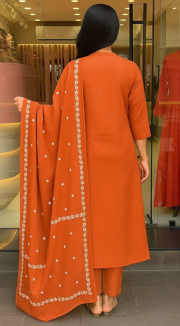 Dazzling Orange Color Cotton Fabric Casual Suit
