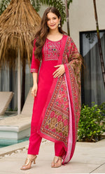 Dazzling Red Color Silk Fabric Casual Suit