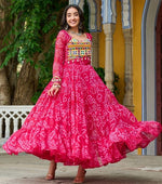 Dazzling Pink Color Georgette Fabric Gown