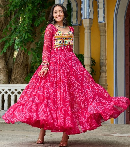 Dazzling Pink Color Georgette Fabric Gown