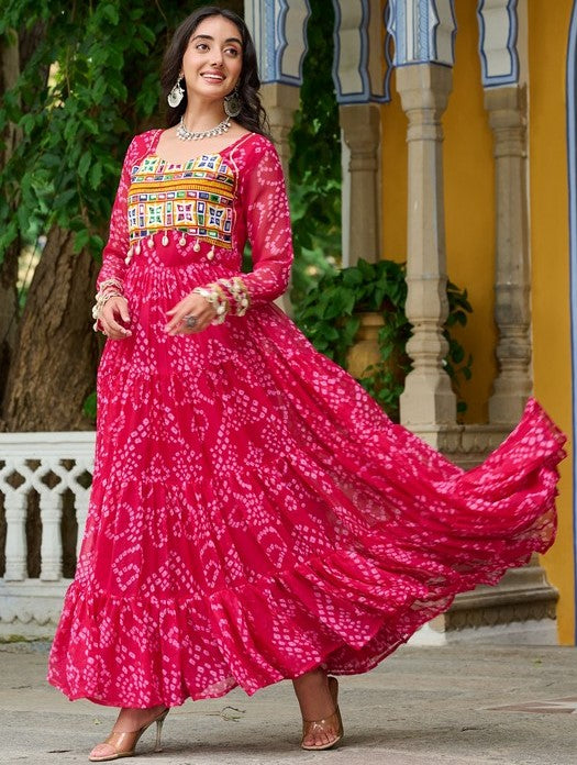 Dazzling Pink Color Georgette Fabric Gown