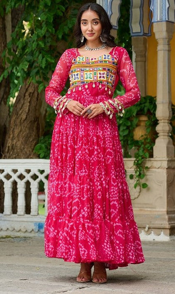 Dazzling Pink Color Georgette Fabric Gown