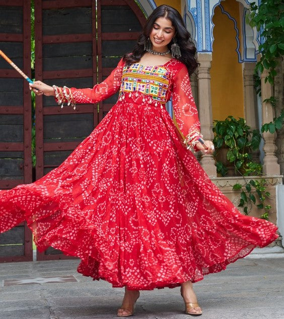 Dazzling Red Color Georgette Fabric Gown