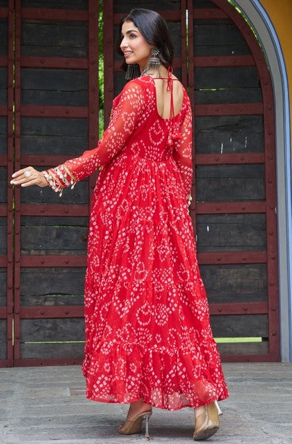 Dazzling Red Color Georgette Fabric Gown