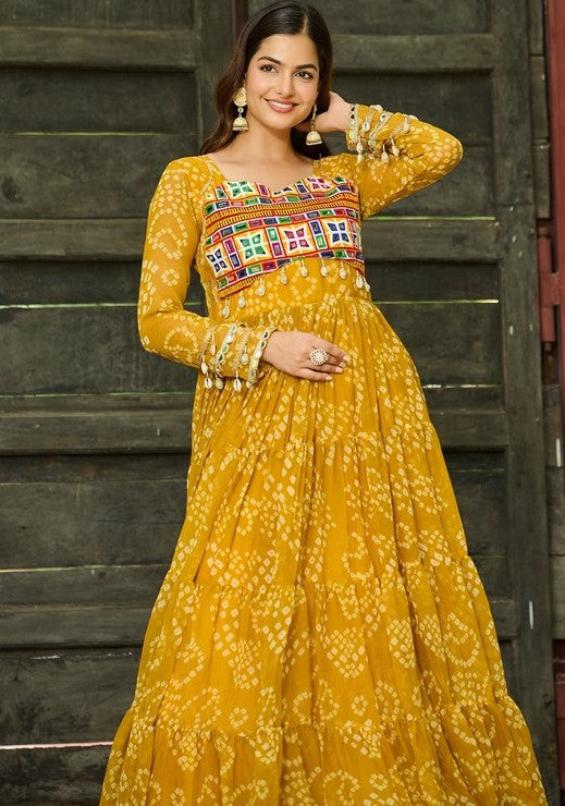 Dazzling Yellow Color Georgette Fabric Gown