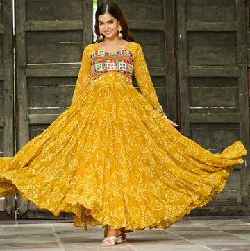 Dazzling Yellow Color Georgette Fabric Gown