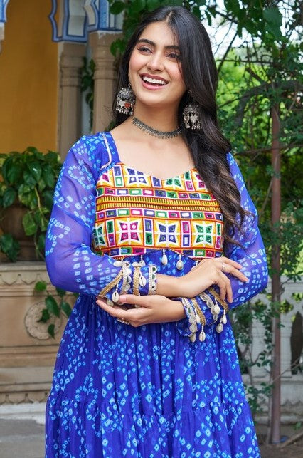 Dazzling Blue Color Georgette Fabric Gown