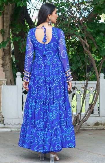 Dazzling Blue Color Georgette Fabric Gown