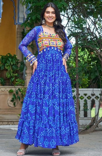 Dazzling Blue Color Georgette Fabric Gown