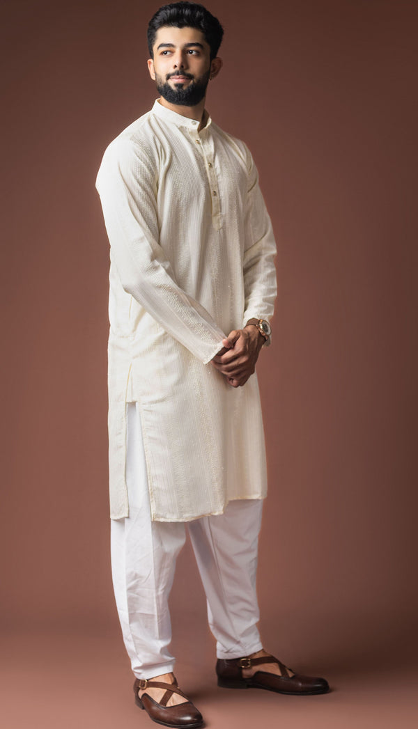 Fabulous White Color Rayon Fabric Kurta Pajama