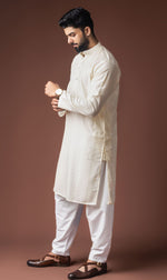 Fabulous White Color Rayon Fabric Kurta Pajama