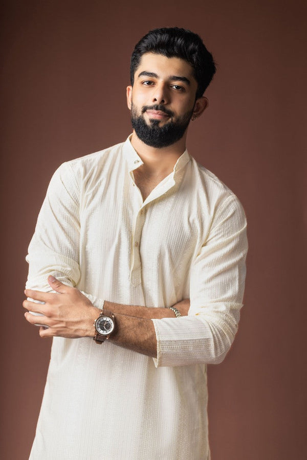 Fabulous White Color Rayon Fabric Kurta Pajama