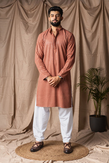 Fabulous Orange Color Rayon Fabric Kurta Pajama
