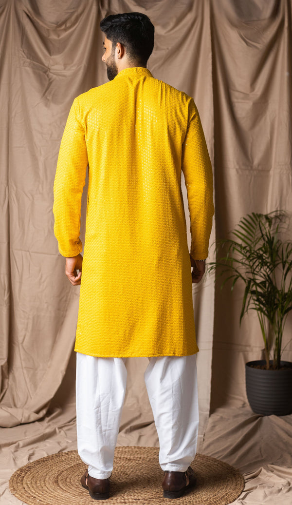 Fabulous Yellow Color Rayon Fabric Kurta Pajama