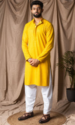 Fabulous Yellow Color Rayon Fabric Kurta Pajama