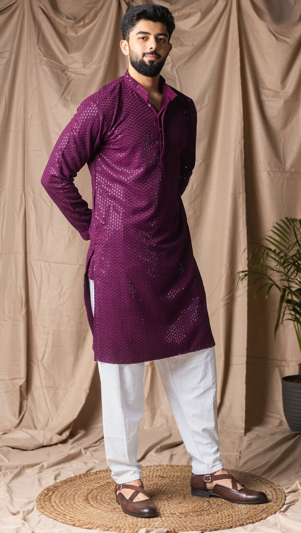 Fabulous Wine Color Rayon Fabric Kurta Pajama