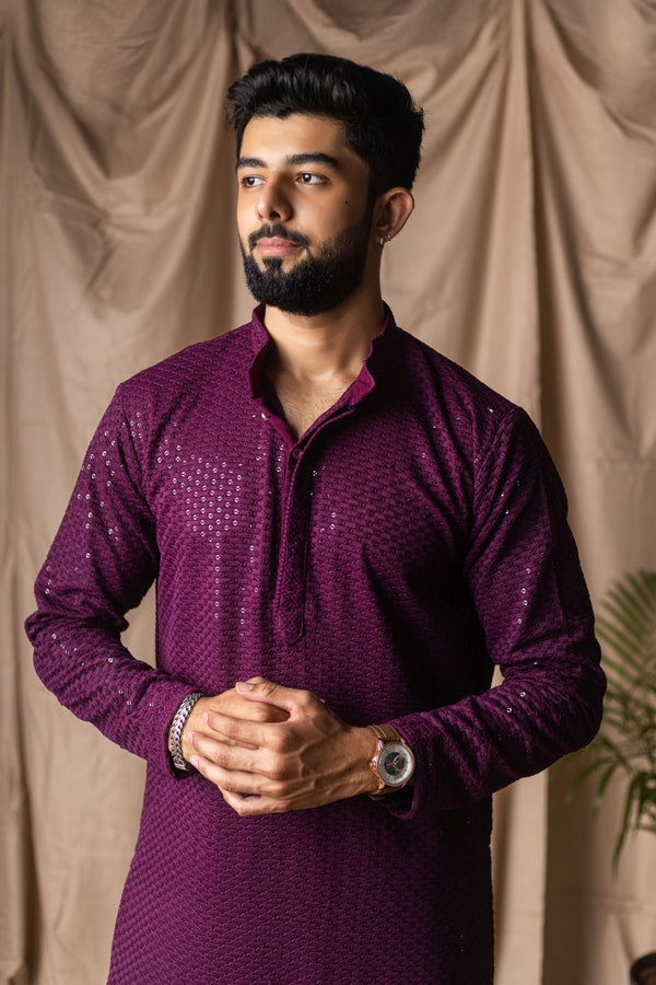 Fabulous Wine Color Rayon Fabric Kurta Pajama