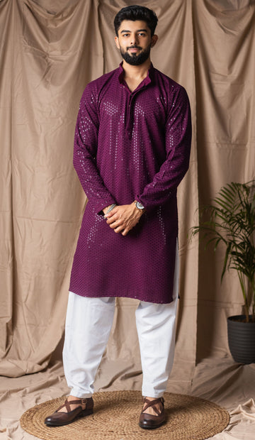 Fabulous Wine Color Rayon Fabric Kurta Pajama