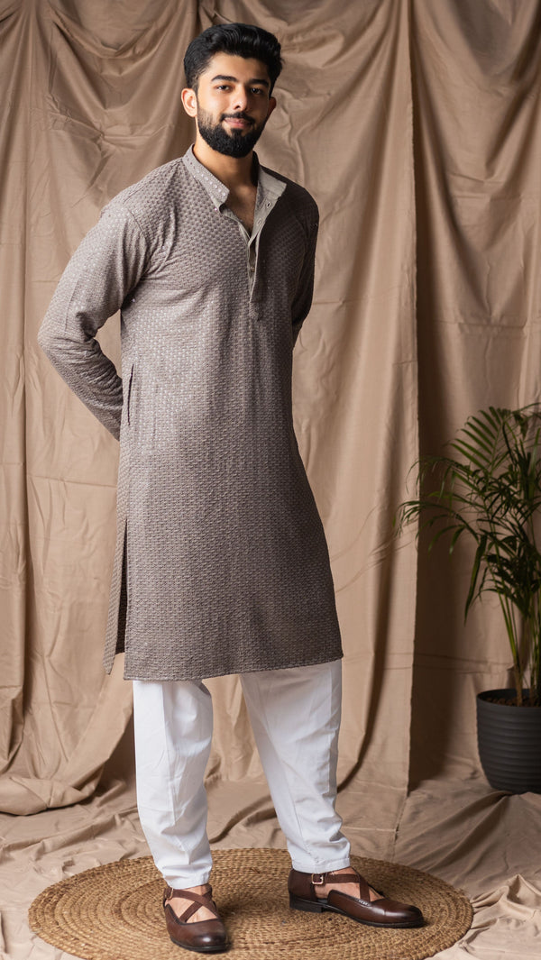 Fabulous Grey Color Rayon Fabric Kurta Pajama