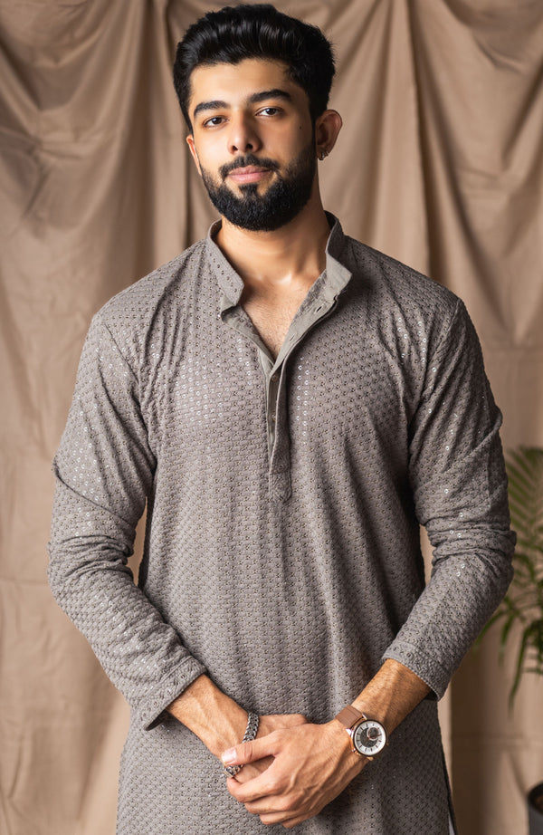 Fabulous Grey Color Rayon Fabric Kurta Pajama